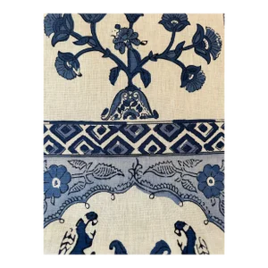 Thibaut Indian Panel Blue Fabric 1 Yard Linen