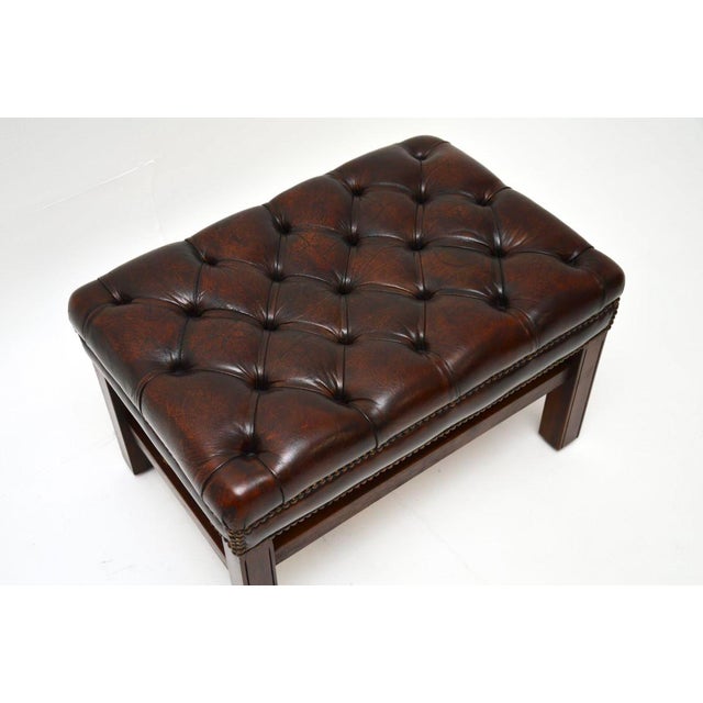 Antique Chippendale Leather Stool, 1920 For Sale - Image 4 of 6