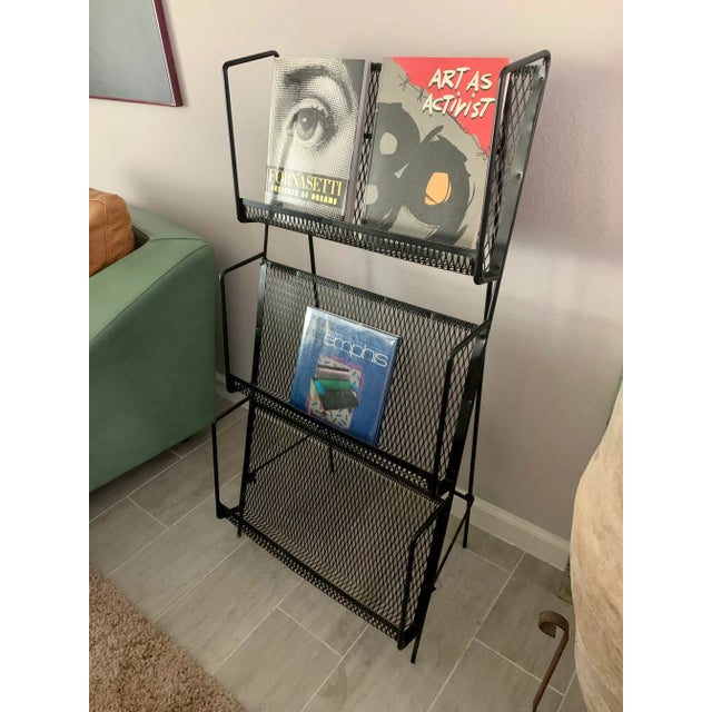 Frederic Weinberg Mid Century Modern Folding Iron Magazine Rack - Atomic Modernist Metal Design For Sale - Image 4 of 13