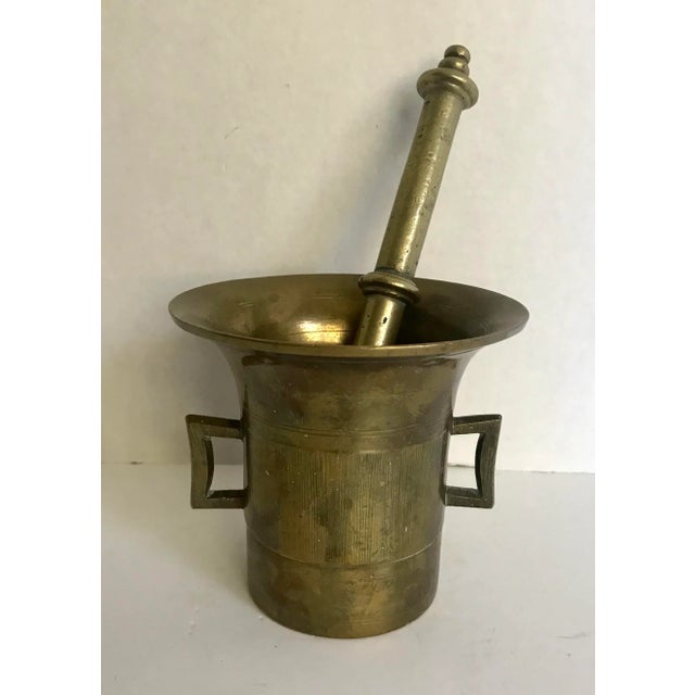 Brass Antique Heavy Brass Mortar and Pestle Set For Sale - Image 8 of 8