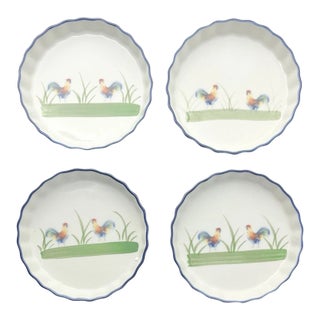 Bia Cordon Bleu Blanc De Table “Rooster” 4 Tart or Crème Brûlée Shallow Bowls For Sale