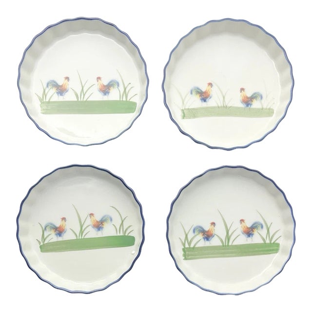Bia Cordon Bleu Blanc De Table “Rooster” 4 Tart or Crème Brûlée Shallow Bowls For Sale