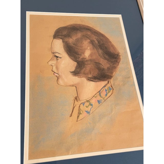 Mid Century Modern Female Framed Original Pastel Portrait For Sale - Image 9 of 12