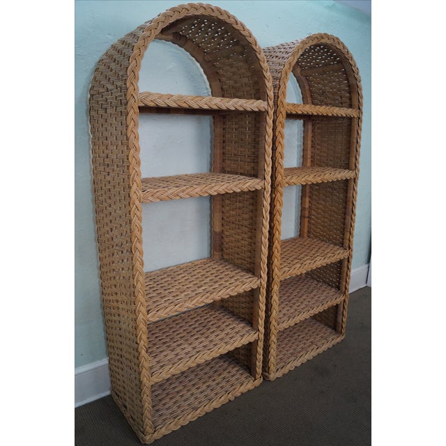 Quality Arched Top Wicker Rattan Bookcases Pair Chairish