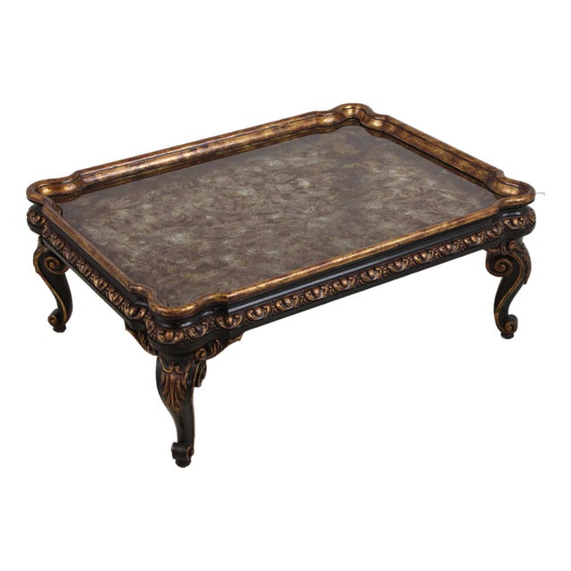 Vintage Large Eglomise Paint Decorated Coffee Table For Sale