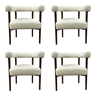 Modern Soft White Boucle Dining Chairs Set of 4 For Sale
