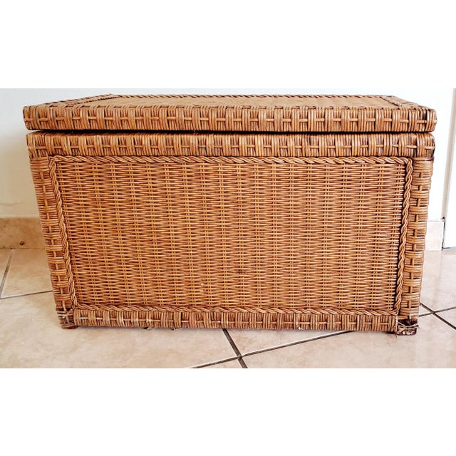 Sturdy Chest, Wood Interior W Rattan Exterior, Bronze Handles For Sale In Miami - Image 6 of 12