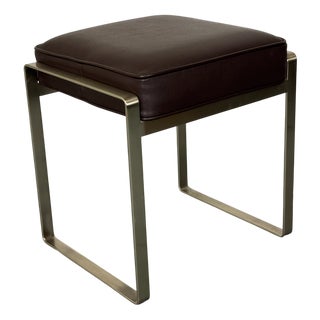 Italian Modern Steel and Brown Leather Stool by Antonio Citterio for Flexform For Sale