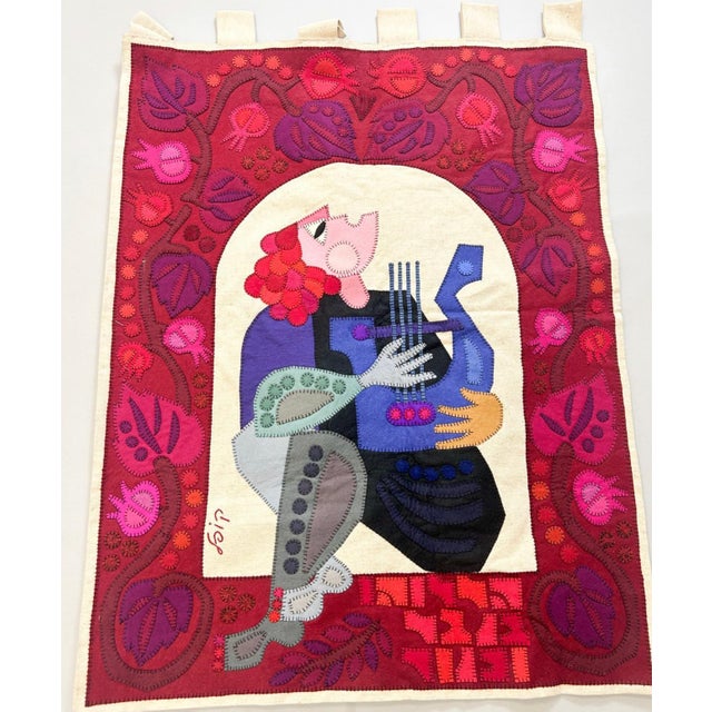 Kopel Gurwin, Wool Felt Applique Israeli Folk Art Signed Tapestry Kopel Gurwin Bezalel School For Sale - Image 4 of 11