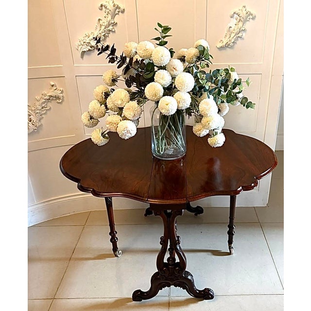 Antique Victorian Rosewood Drop Leaf Sutherland Occasional Table, 1850 For Sale - Image 3 of 17