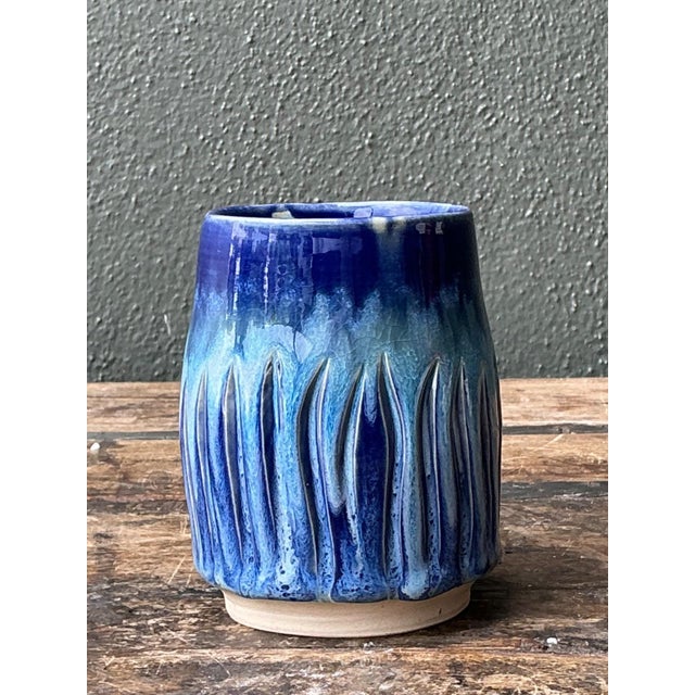 Vintage Studio Pottery Blue Ceramic Vase For Sale - Image 15 of 18