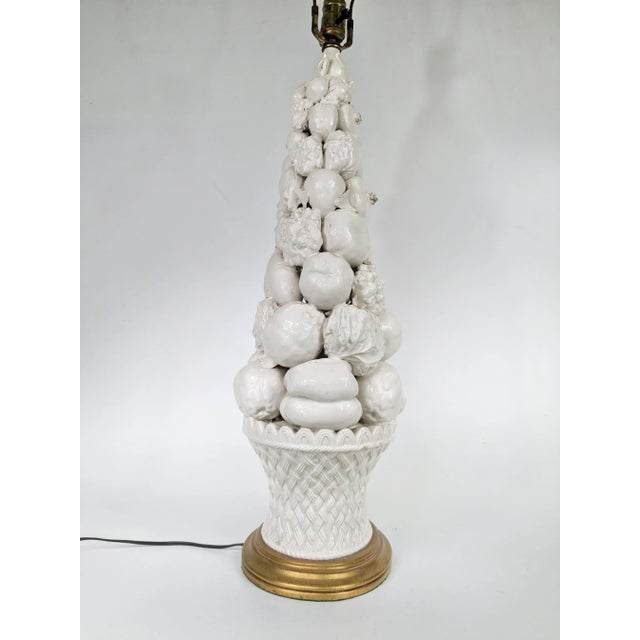 Italian 20th Century Italian White Porcelain Topiary Lamp For Sale - Image 3 of 6