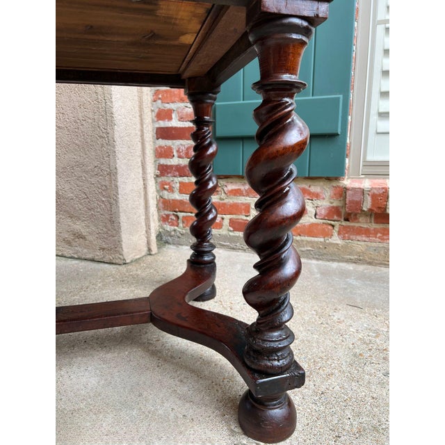 Antique English Barley Twist Writing Table Library Desk Jacobean Walnut C1880 For Sale - Image 15 of 18