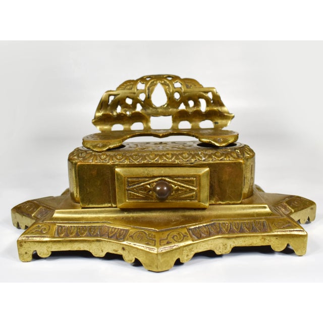 Unique gold solid brass double inkwell (ink holder) with stunning details is a great piece to enhance your desk, office...