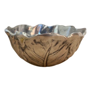 Large Mexican Pewter Cabbage Ware Leaf Serving Bowl For Sale