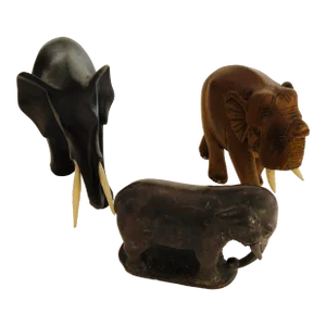 Vintage Wood and Soap Stone Elephant Figurines S/3