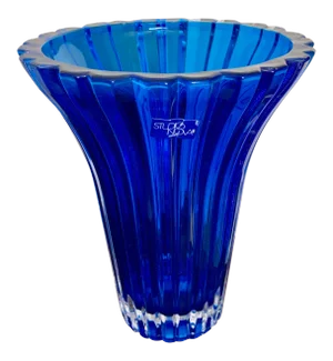 Vintage Modern Turquoise Blue Ribbed Glass Vase