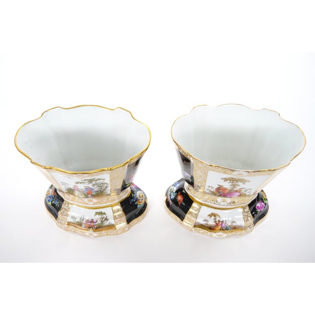 19th Century 19th Century Dresden Porcelain Gilt & Painted Decorative Cachepots For Sale - Image 5 of 10