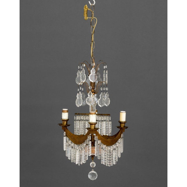 Brass French Empire Style Brass and Crystal Chandelier For Sale - Image 8 of 11