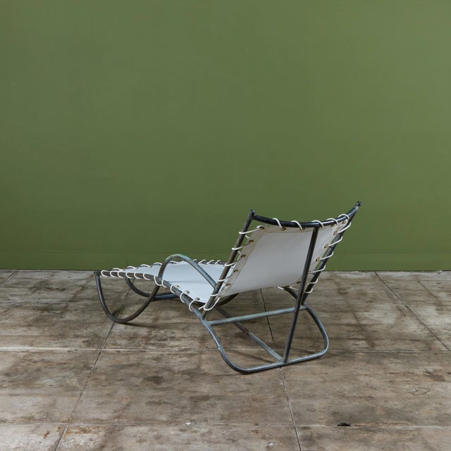 Early Walter Lamb Bronze & Canvas Patio Chaise Lounge For Sale - Image 9 of 18
