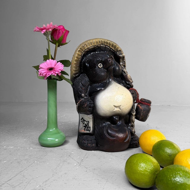 Ceramic Japanese Shōwa Shigaraki Ware Tanuki Statue, 1960s For Sale - Image 7 of 13