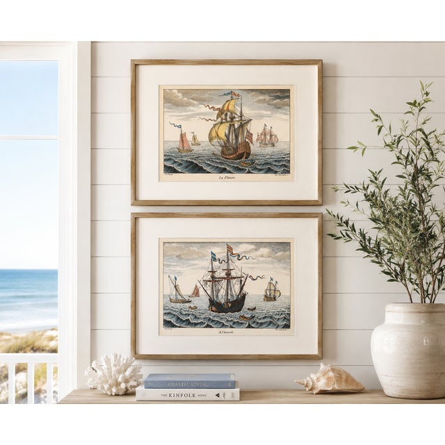 A beautiful decorative pair of hand-colored maritime engravings after the celebrated Flemish artist F.H. Bruegel,...
