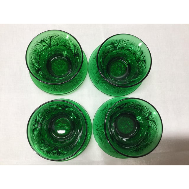 Green Depression Era Sandwich Glass Oatmeal Cups and Saucers 8 Pieces