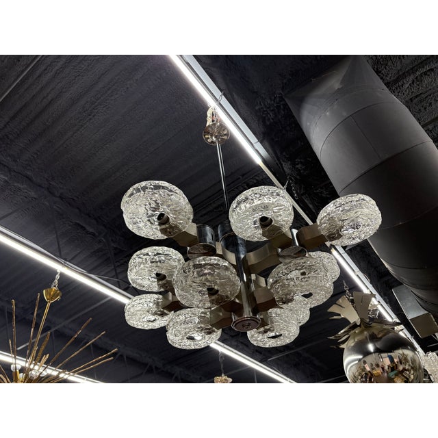 Chrome Italian Modern Chrome, Stainless and Glass Chandelier by Oscar Torlasco For Sale - Image 8 of 11