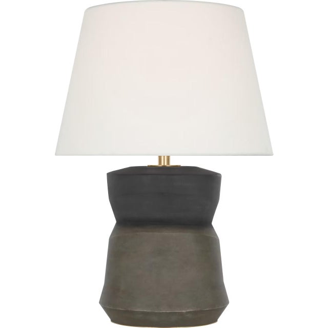 Modern Sean Lavin by Visual Comfort Signature 1953 26" Geometric Form Table Lamp in Smoke on Goldenrod with Linen Shade For Sale - Image 3 of 3