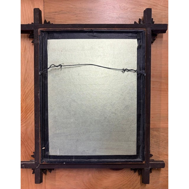 Brown Antique Black Forest Wood Frame With Antique Water Color Painting For Sale - Image 8 of 8