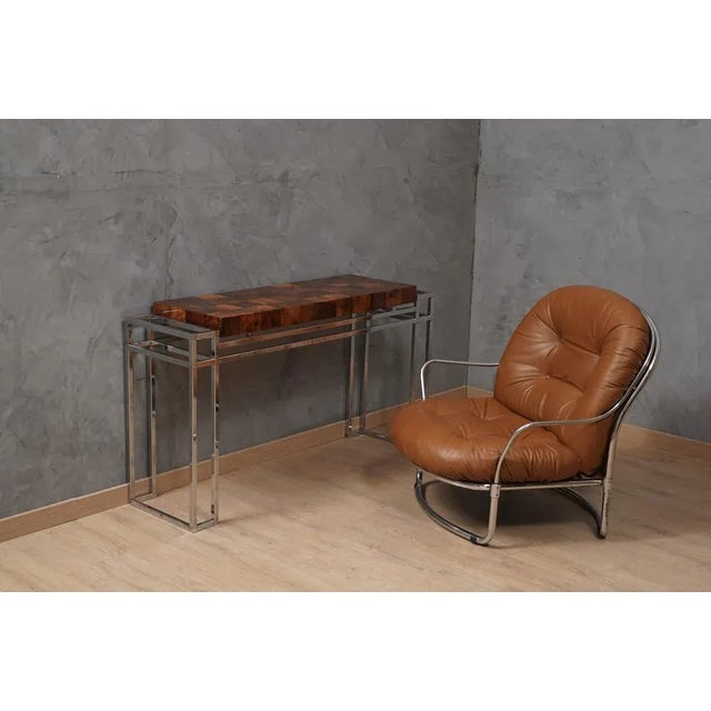 1970s Chrome and Wood Console Table by Aldo Tura, 1970s For Sale - Image 5 of 13