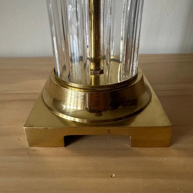 Brass Vintage Brass and Cylinder Cut Glass Tall Buffet Lamp For Sale - Image 8 of 10