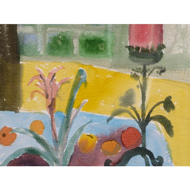 Vintage Watercolor Still Life With Red Candle and Plant by Les Anderson For Sale - Image 4 of 5
