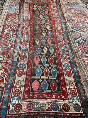 1930s Charcoal Boteh Rug 3.8 x 9.9