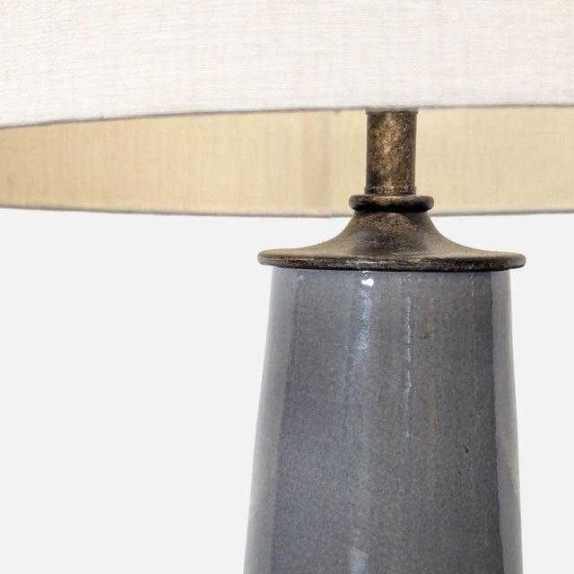 2010s Currey & Company Modern Ceramic Table Lamp With Drum Shade For Sale - Image 5 of 6