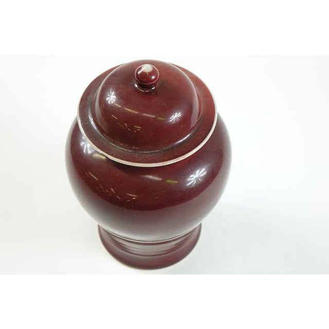 Antique Oxblood Red Chinese Porcelain Jar with Lid - Sang de Boeuf - 7ʺ × 7ʺ × 10.5ʺ This exquisite antique Chinese...