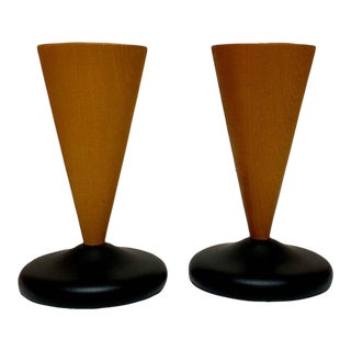Post Modern Swedish Wooden Candle Sticks - Set of 2 For Sale