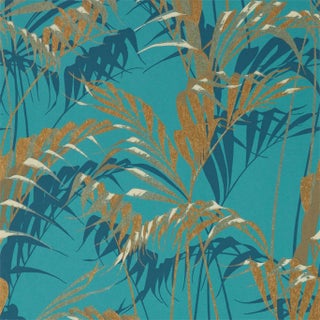 Sanderson Palm House Wallpaper in Teal/Gold For Sale