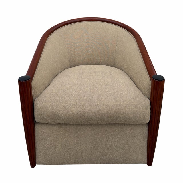 Art Deco 1990s Art Deco Style Swivel Club Chair Attributed to Sally Sirkin Lewis for J Robert Scott - 1 of 2 Available For Sale - Image 3 of 8