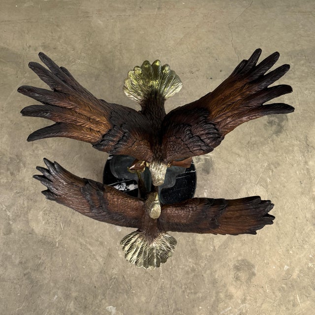 Large Bronze Bald Eagles Dueling Over Fish Sculpture - 44"h For Sale - Image 10 of 11