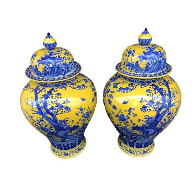Lg Old Famille Jaune Ginger Jars - a Pair For Sale - Image 10 of 13