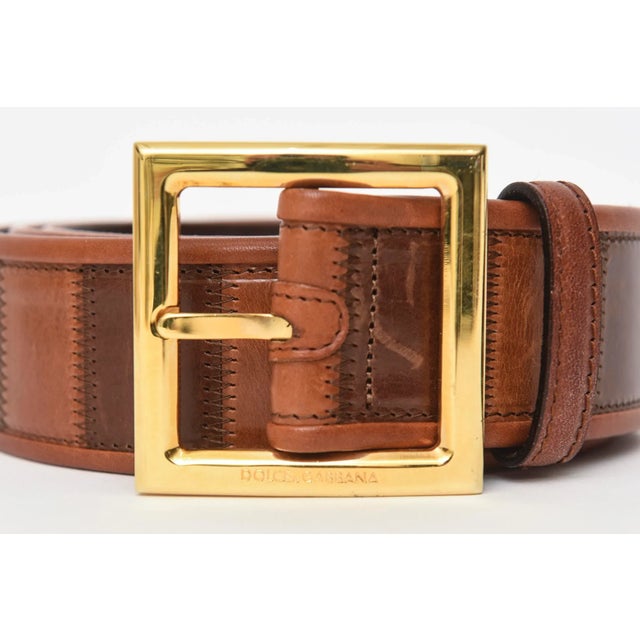 Dolce & Gabbana Dolce and Gabbana Italian Brown and Brass Tone Leather Belt For Sale - Image 4 of 8