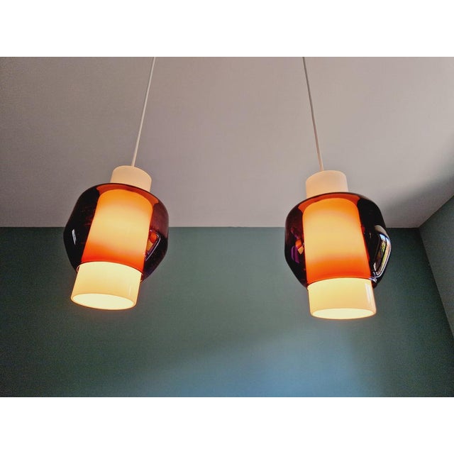 Scandinavian Double Ceiling Light in White Opaline and Amethyst Glass, 1960s For Sale - Image 6 of 18