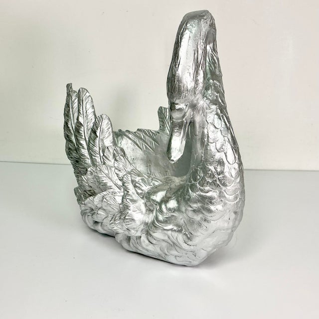 Hollywood Regency Vintage Hollywood Regency Chippendale Coastal Silver Gilt Swan Centerpiece or Planter. For Sale - Image 3 of 18