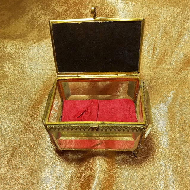 A superb cut glass and brass metal ormolu antique jewellery box, handcrafted in early 19th century france. elegantly...