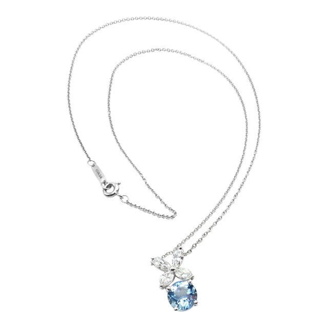 Tiffany & Co. Victoria Platinum Diamond Aquamarine Pendant Necklace For Sale