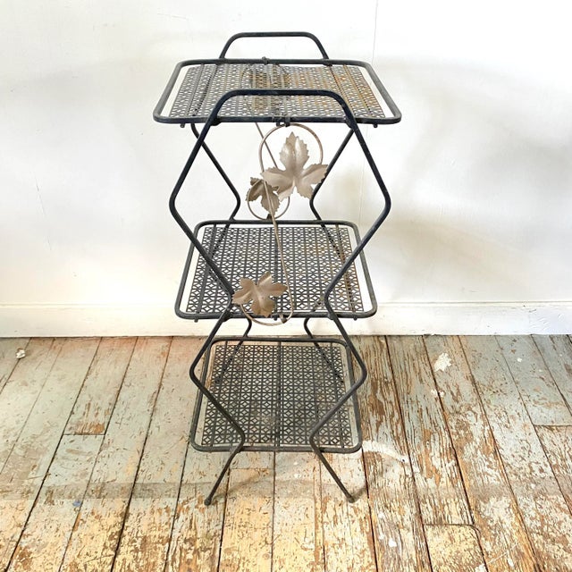 Mid Century Plant Stand Black Tiered Metal Wire Patio Table Telephone Table Smoking Stand For Sale - Image 6 of 8