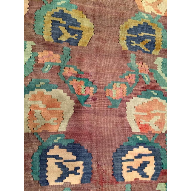 Early 20th Century Vintage Caucasian Karabagh Kilim, Flat-Woven Wool, Allover Floral Pattern, 7x10 For Sale - Image 5 of 8