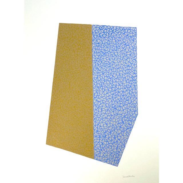 Abstract Geometric Painting With Mustard and Blue For Sale