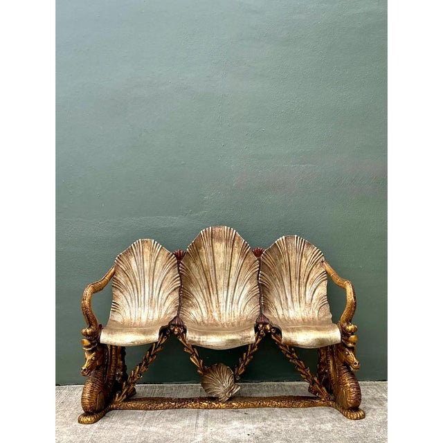 Vintage Venetian Gilt Carved Grotto Bench For Sale - Image 9 of 12